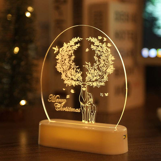 LED Fairy String Lights Battery USB 3D Santa Claus Tree Acrylic Night Light Wedding Christmas Decoration for Home Room Garland Milu deer