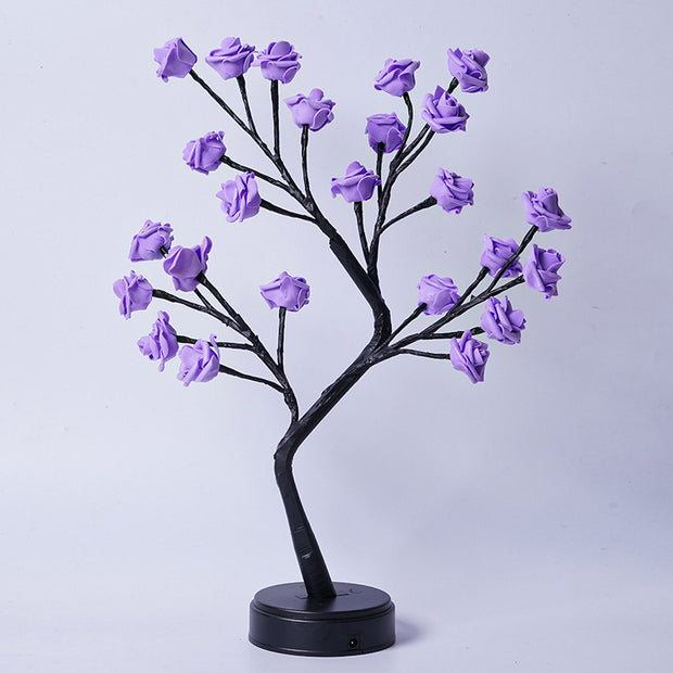 Table Lamp Flower Tree Rose Lamps Fairy Desk Night Lights USB Operated Gifts For Wedding Valentine Christmas Decoration Purple Rose Usb Plug In