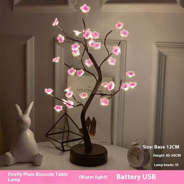 Colorful Lights Starry Atmosphere Modeling Small Night Lamp Pink plum blossom lamp 35 Battery USB dual use model