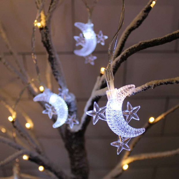 Cute Star Moon Decorative String Lights Pure White